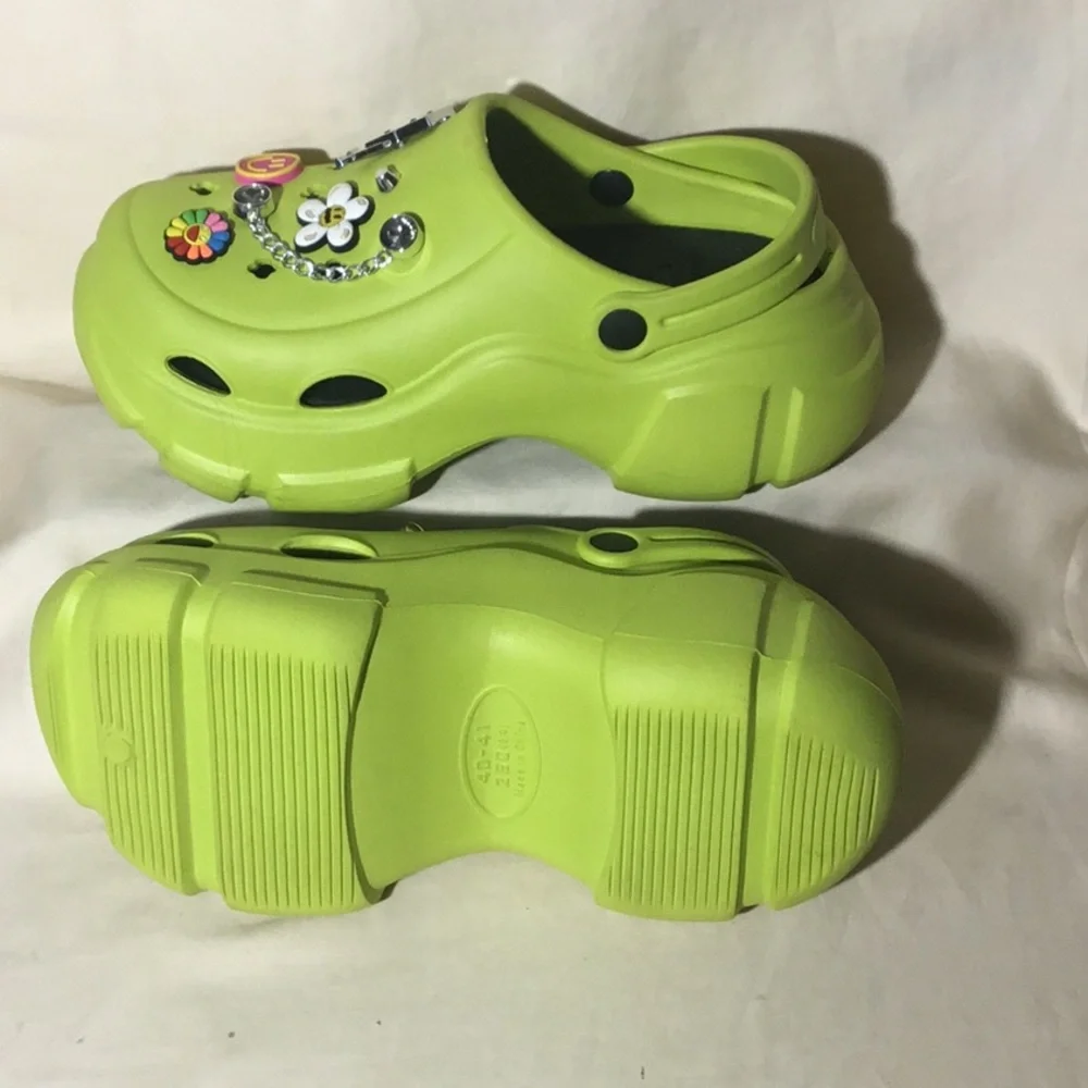 Ash Kids Lime Green Clog Sandals with Decorative Charms